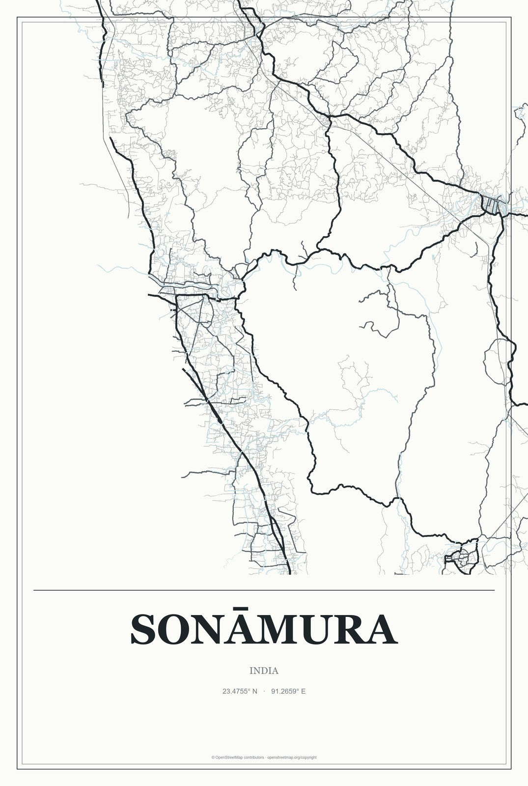 Sonāmura, India City Map Aluminum Sign in Gallery Air style