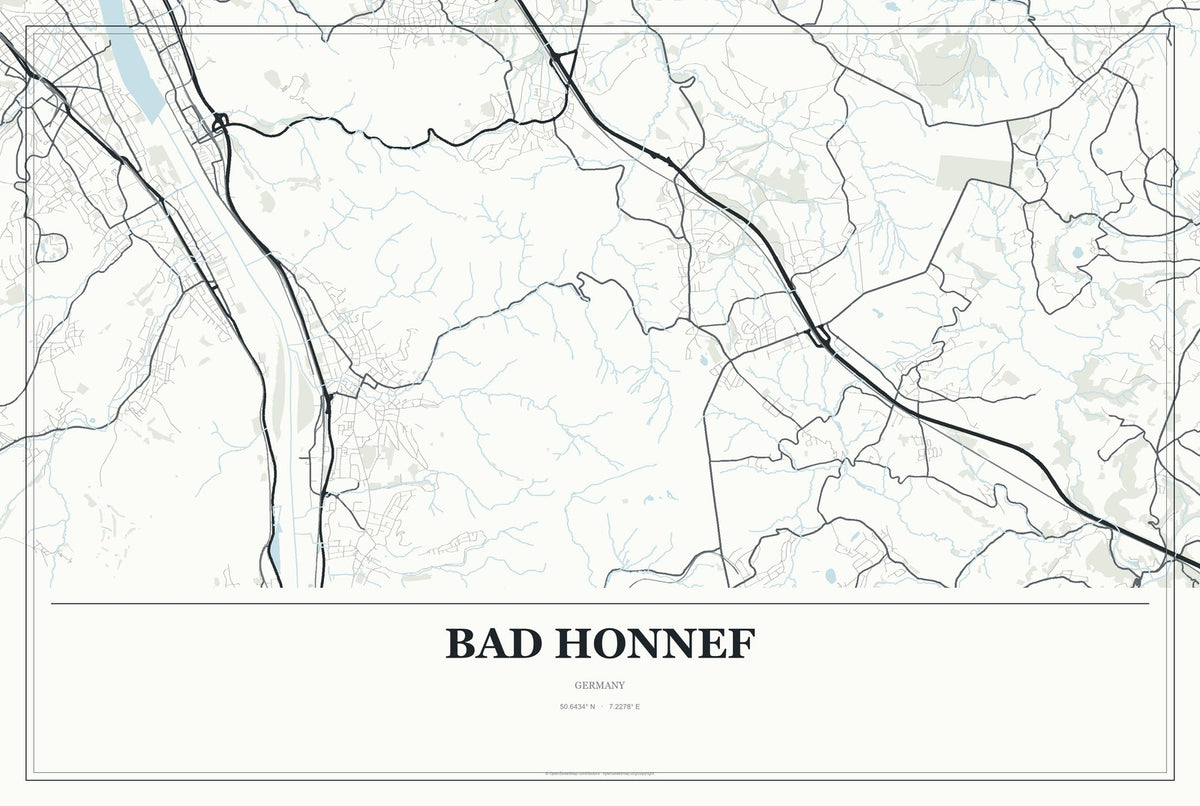 Bad Honnef, Germany City Map Aluminum Sign in Gallery Air style