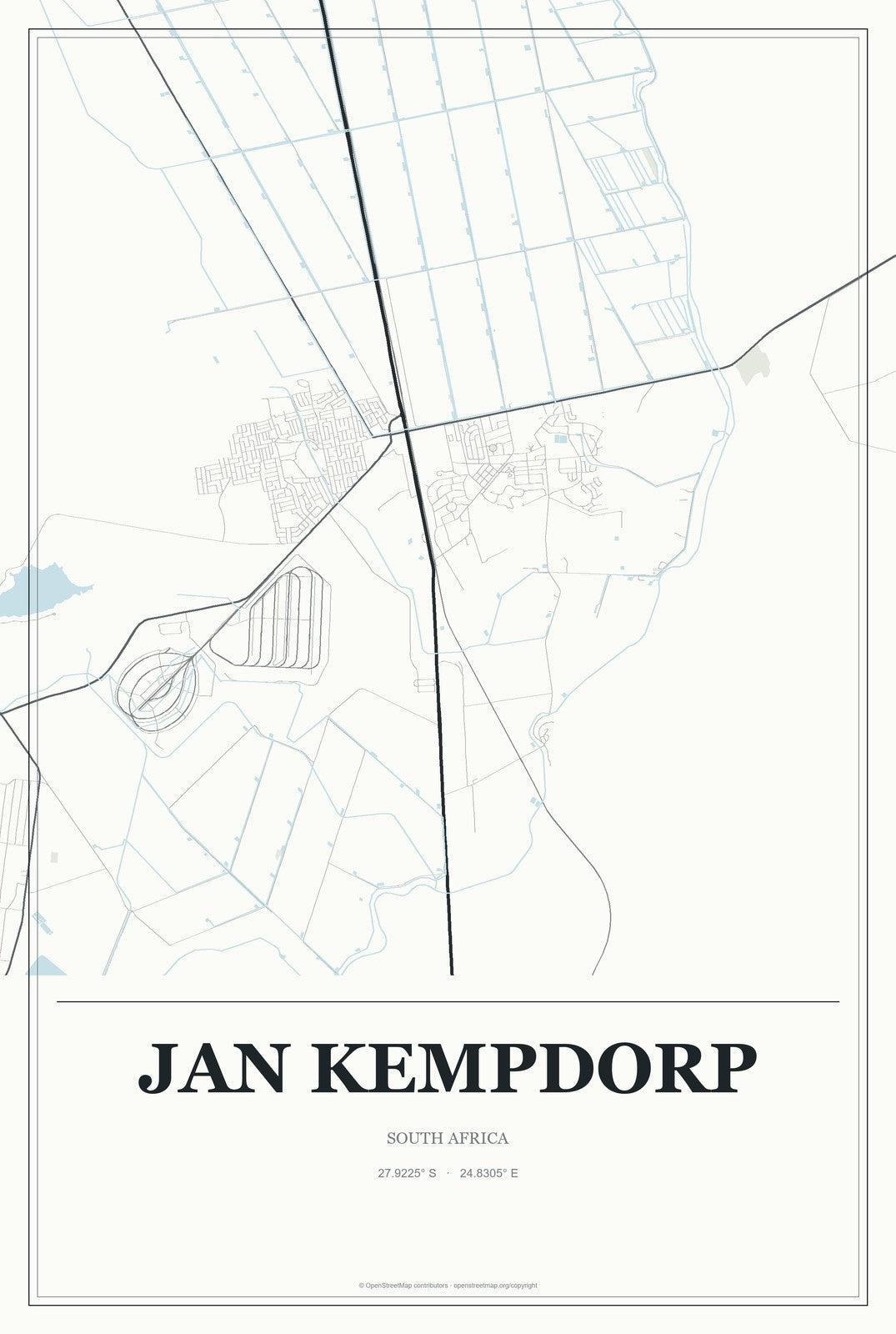 Jan Kempdorp, South Africa City Map Aluminum Sign in Gallery Air style