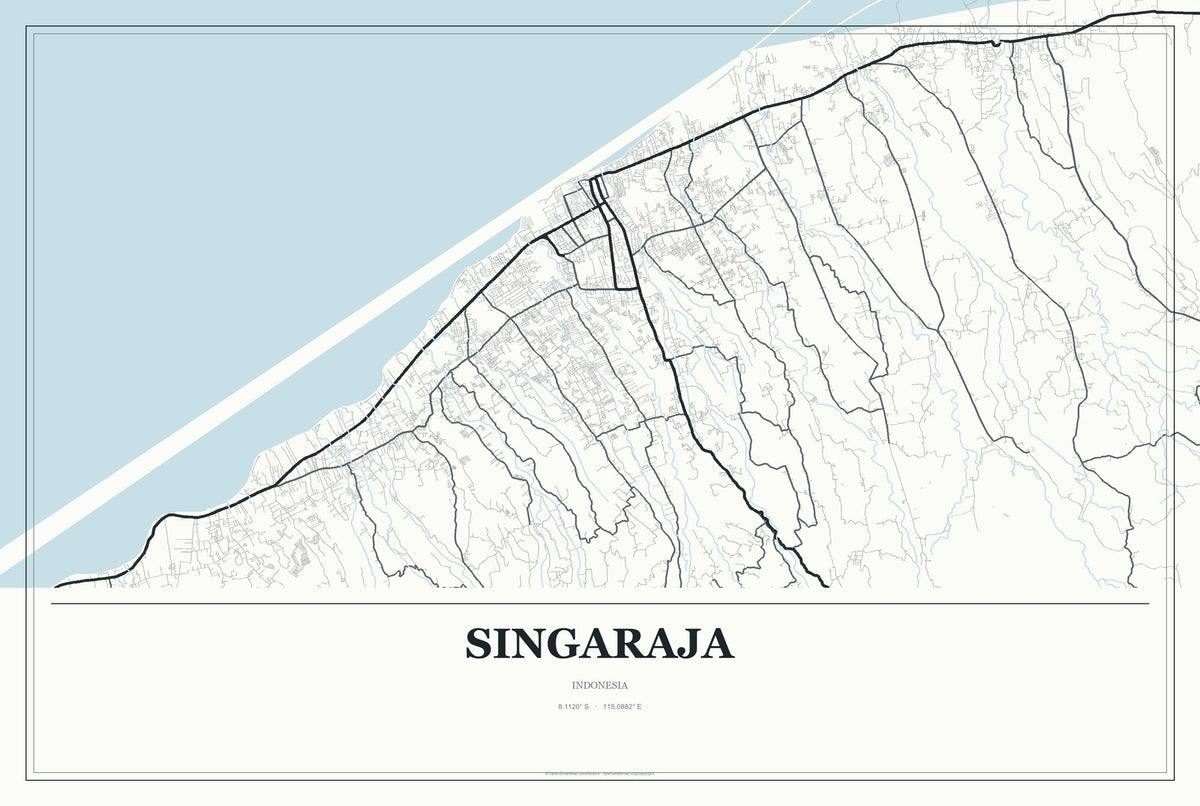 Singaraja, Indonesia City Map Aluminum Sign in Gallery Air style