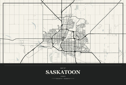 Saskatoon, Canada City Map Aluminum Sign in Museum Plaque style