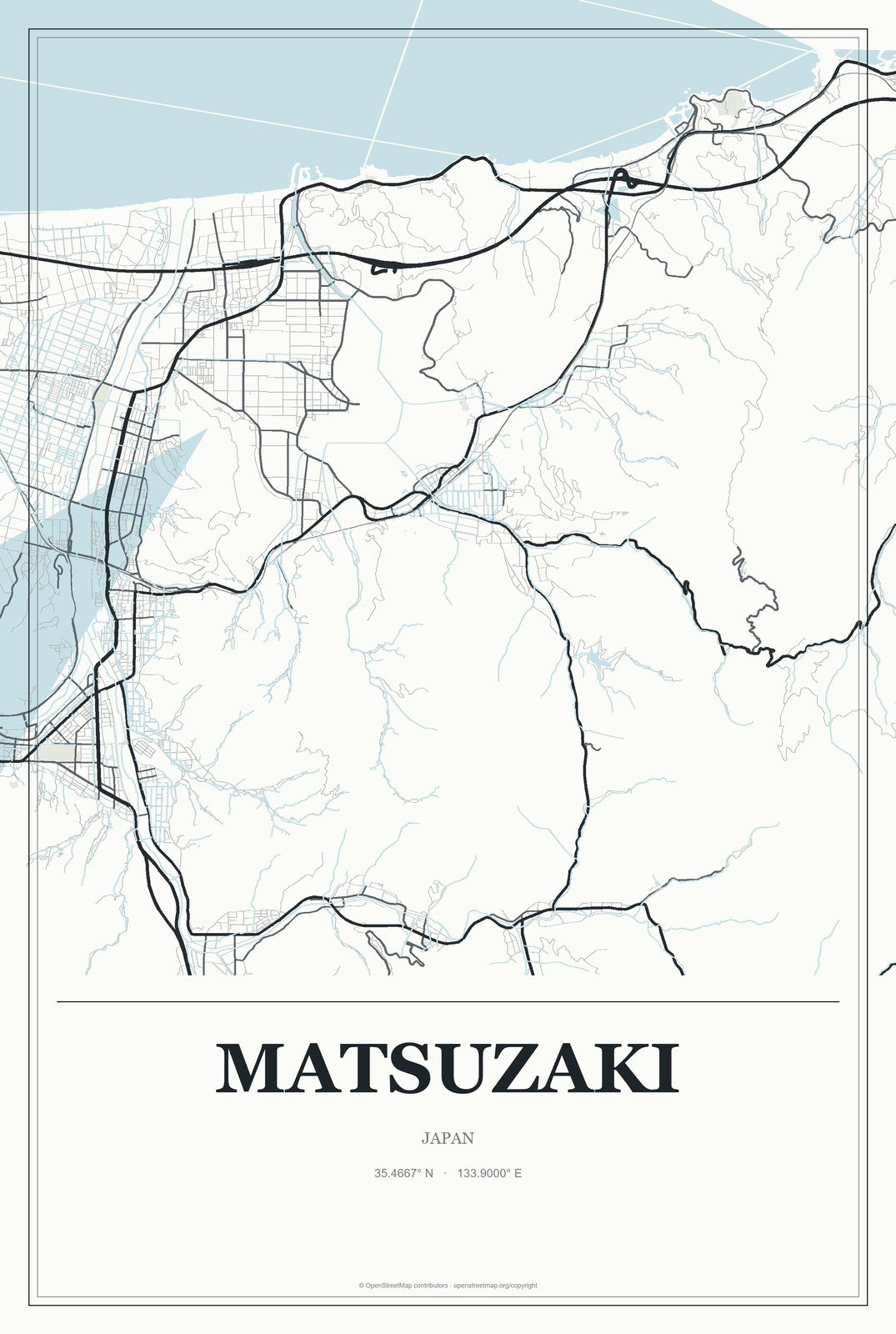Matsuzaki, Japan City Map Aluminum Sign in Gallery Air style