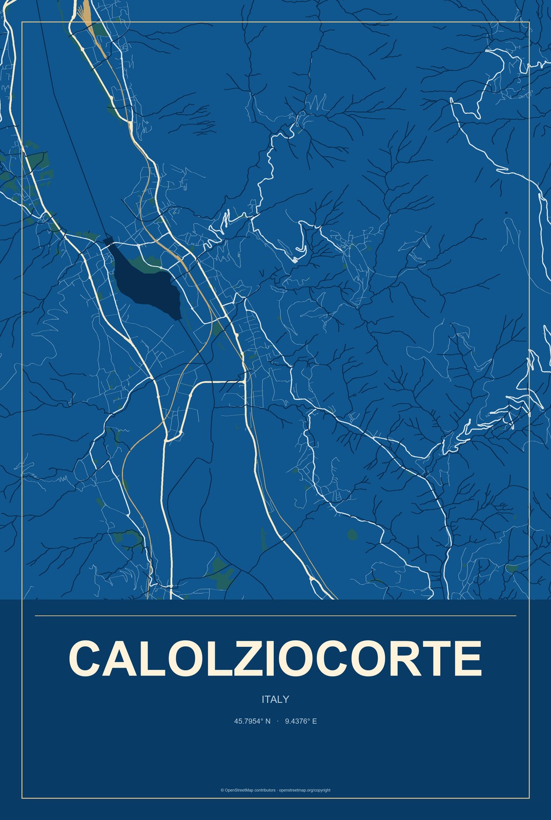 Calolziocorte, Italy City Map Aluminum Sign in Harbor Cobalt style