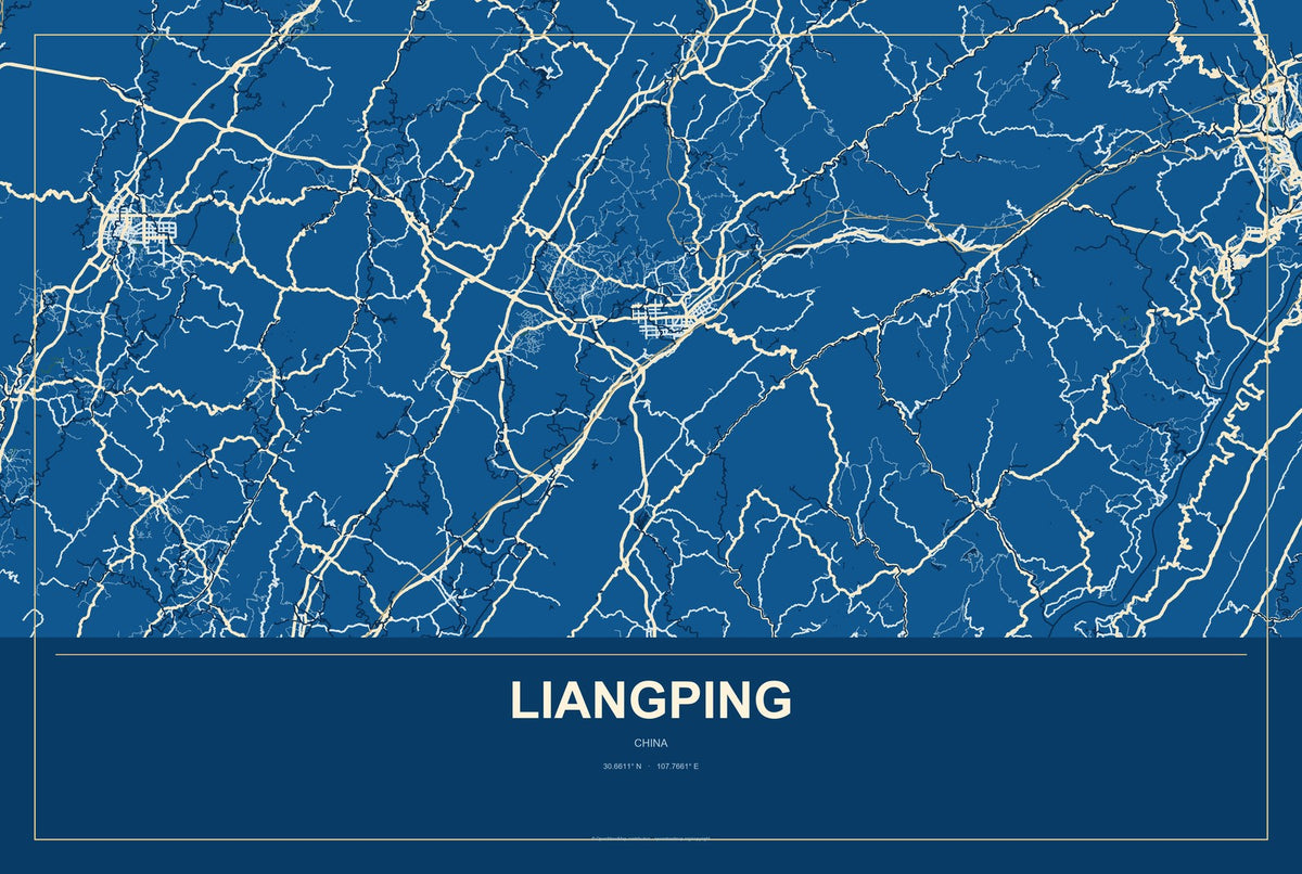 Liangping, China City Map Aluminum Sign in Harbor Cobalt style