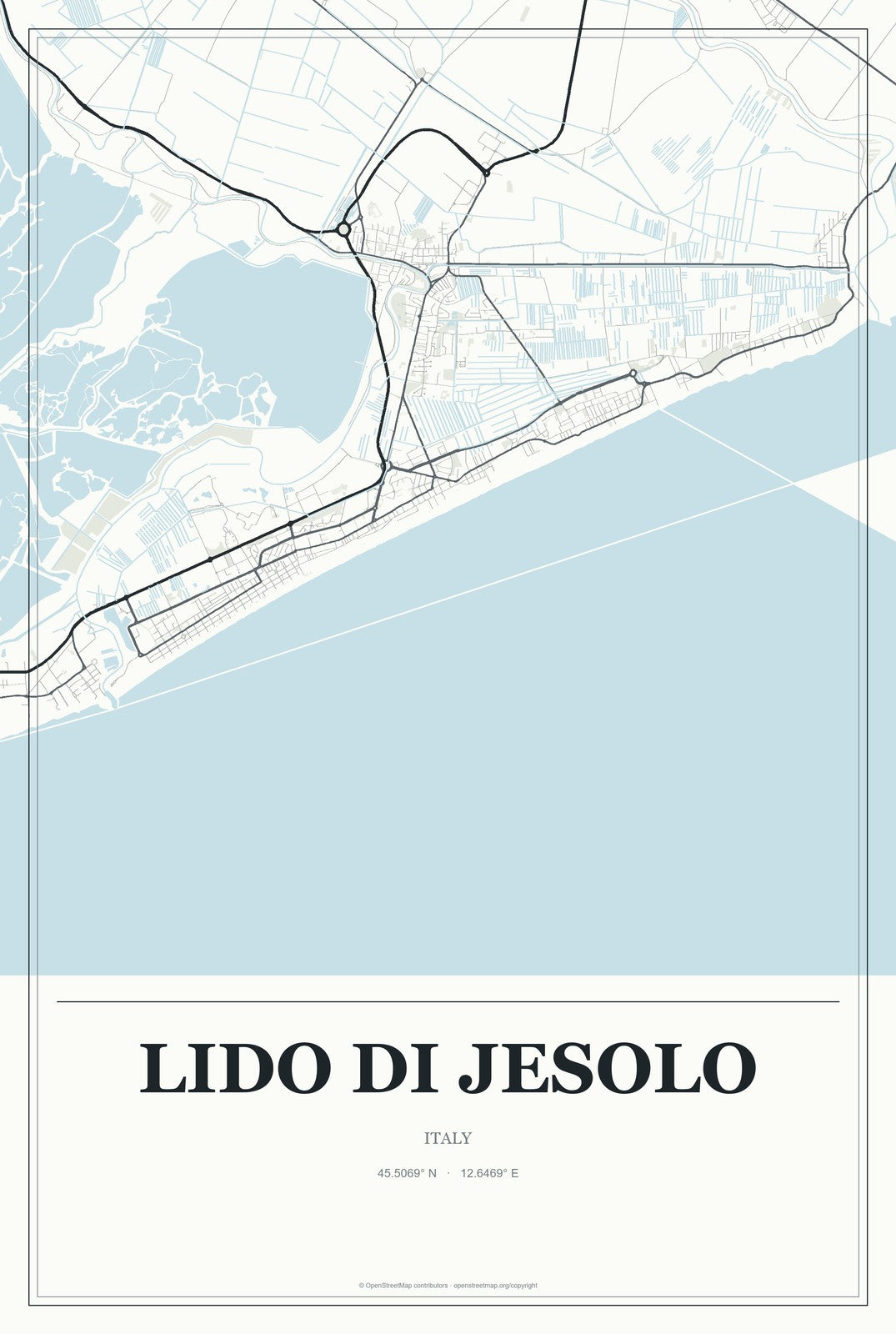 Lido di Jesolo, Italy City Map Aluminum Sign in Gallery Air style