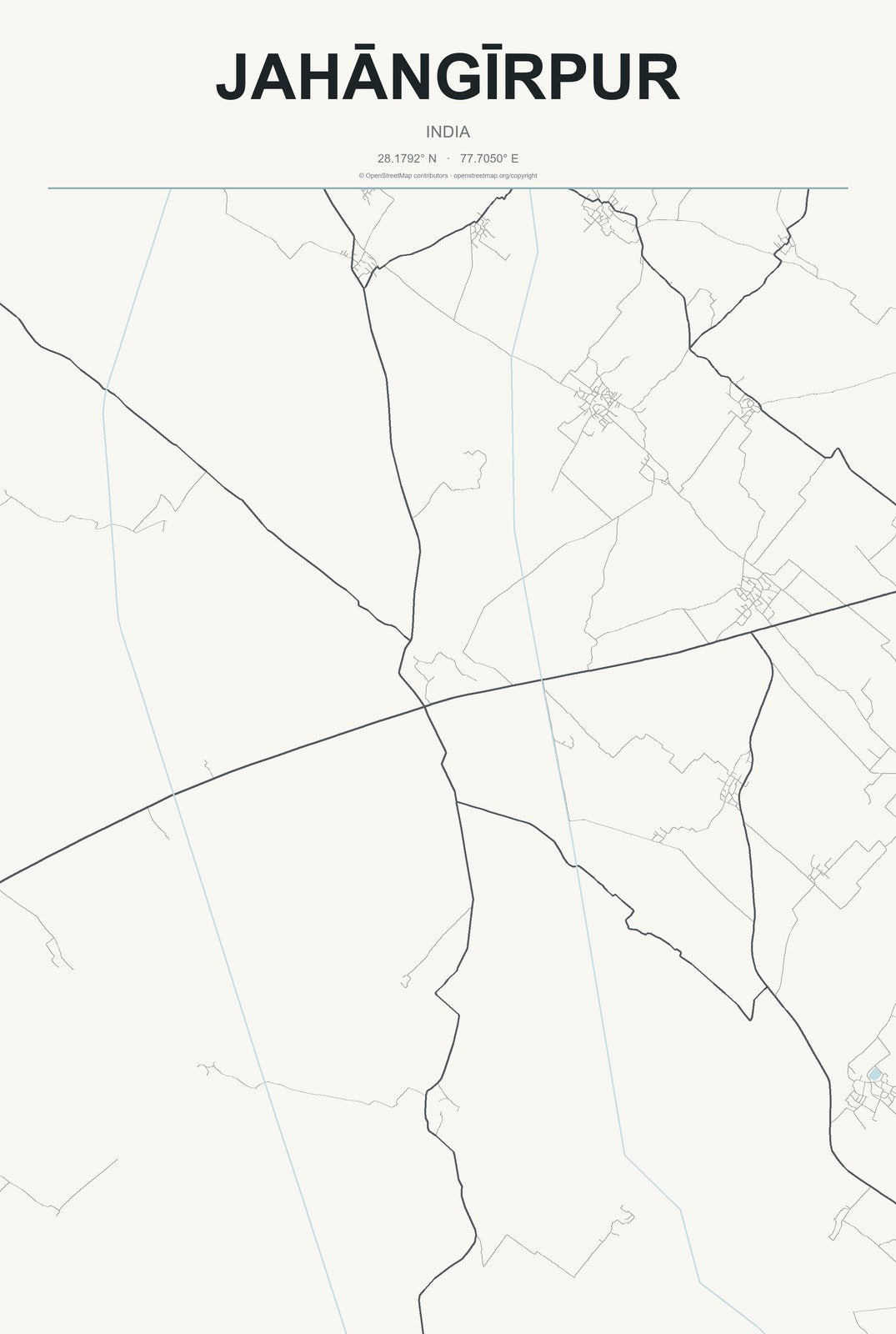 Jahāngīrpur, India City Map Aluminum Sign in Headline Atlas style