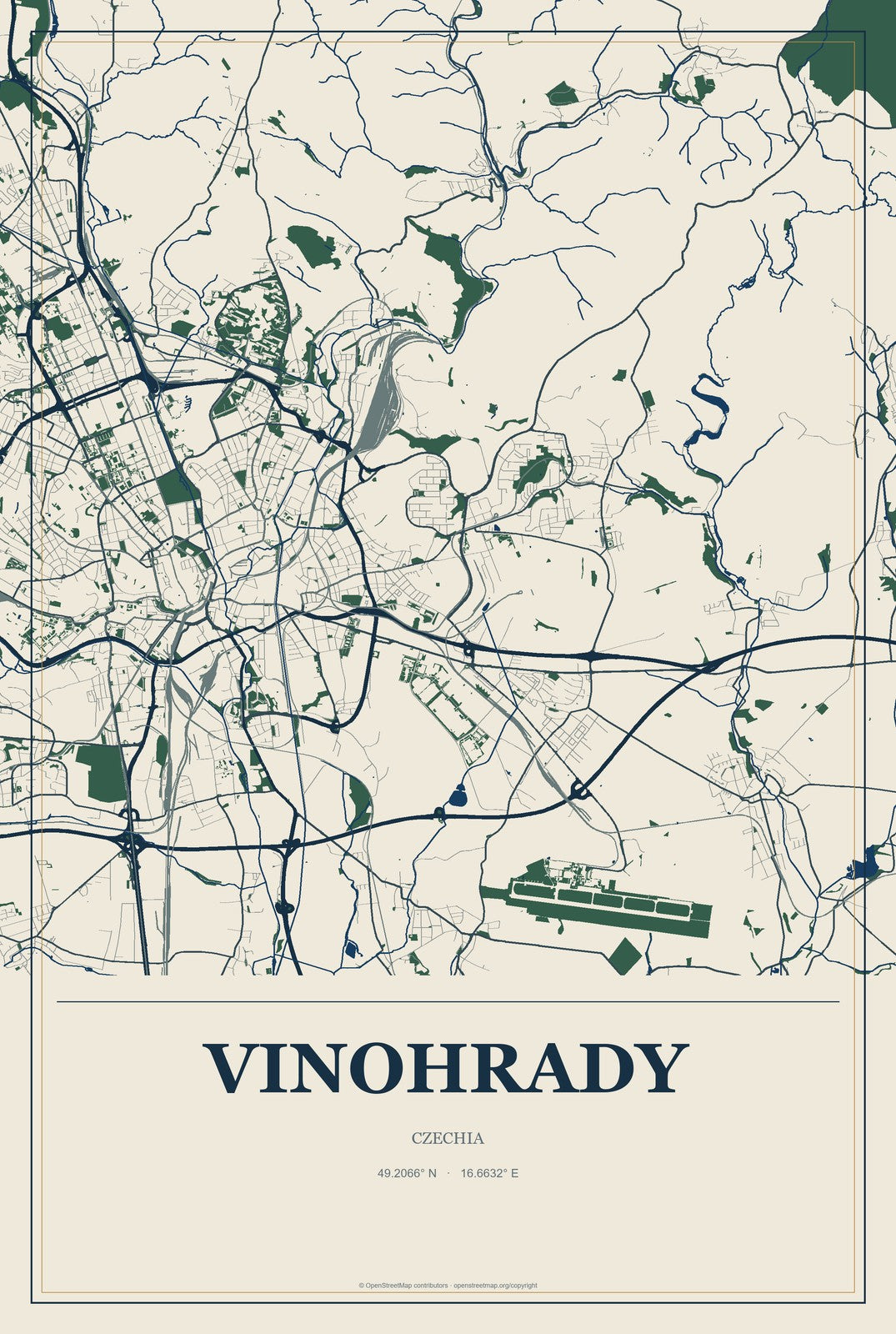 Vinohrady, Czechia City Map Aluminum Sign in Coastal Cutout style