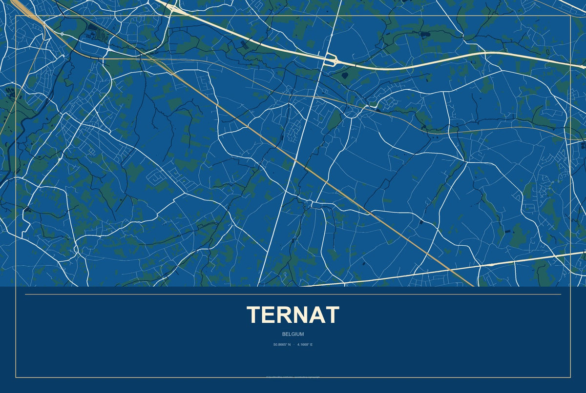 Ternat, Belgium City Map Aluminum Sign in Harbor Cobalt style