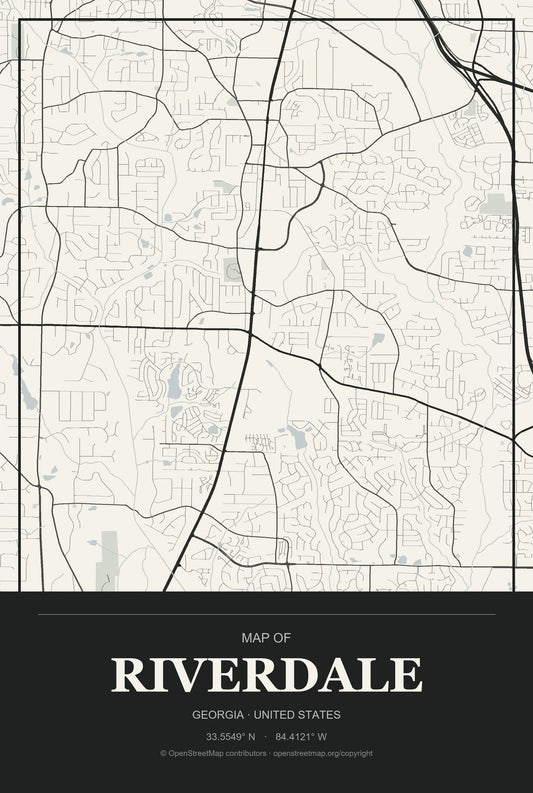 Riverdale, Georgia City Map Aluminum Sign in Museum Plaque style