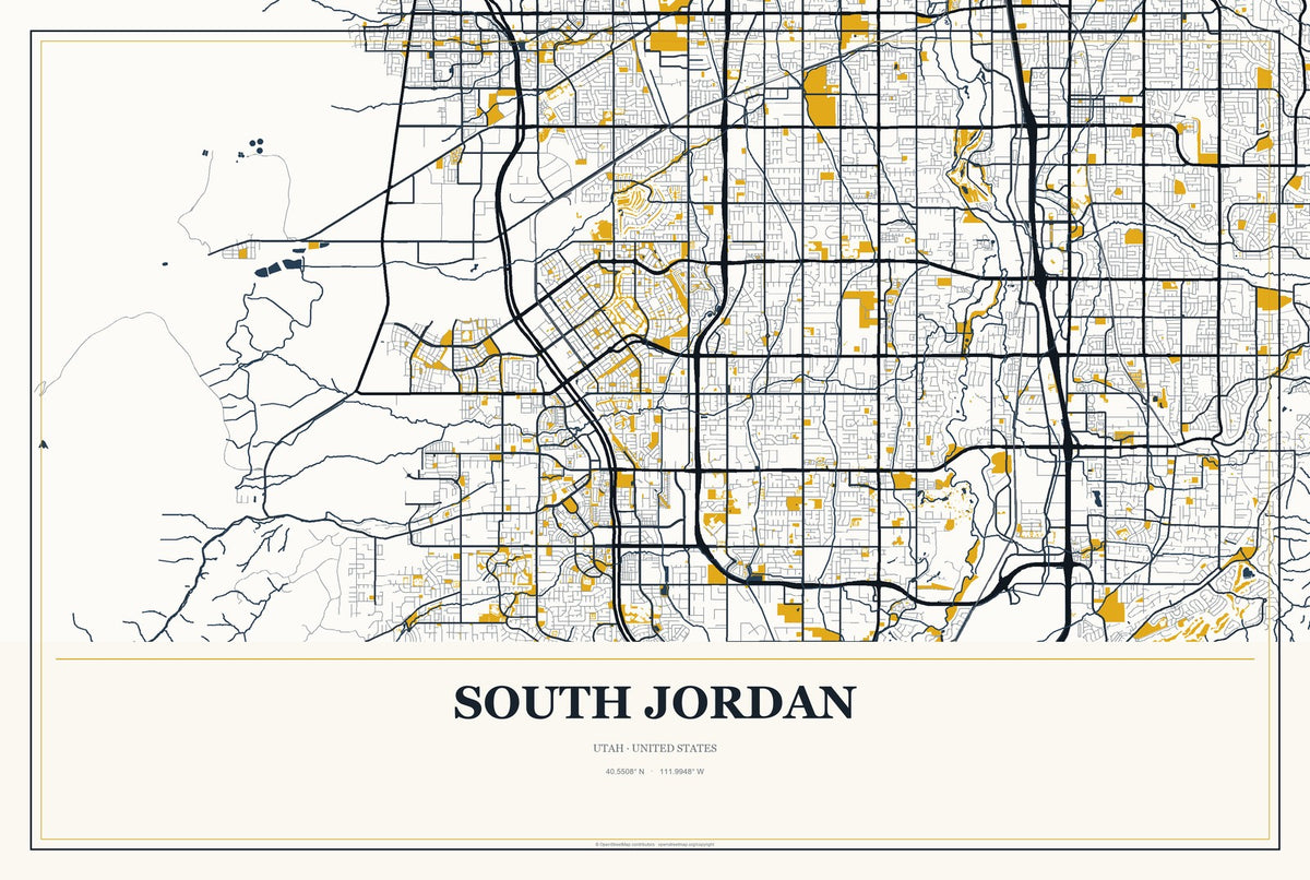South Jordan, Utah City Map Aluminum Sign in Citrine Modern style
