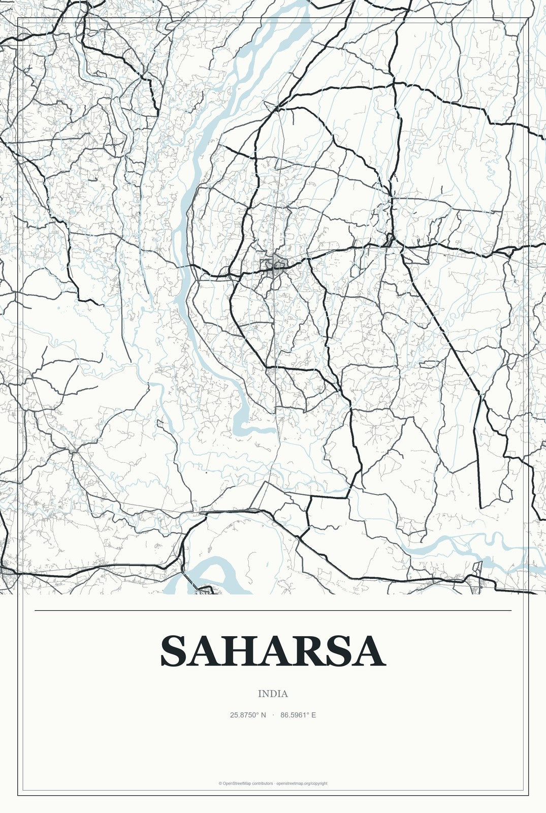 Saharsa, India City Map Aluminum Sign in Gallery Air style
