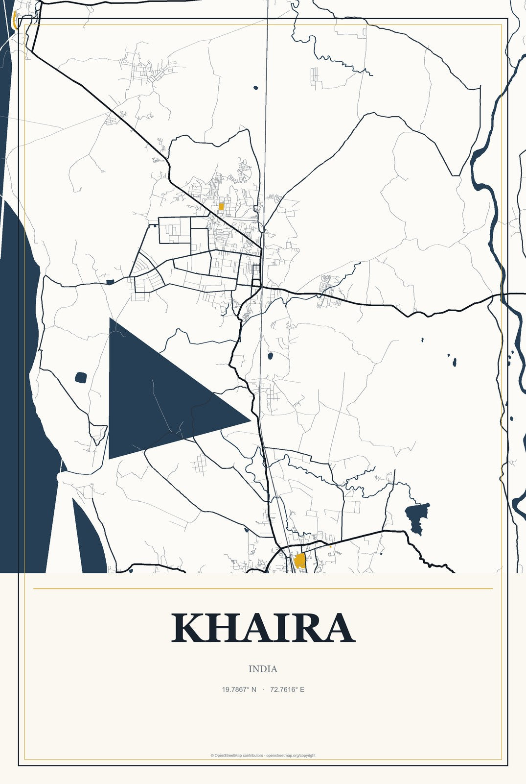 Khaira, India City Map Aluminum Sign in Citrine Modern style