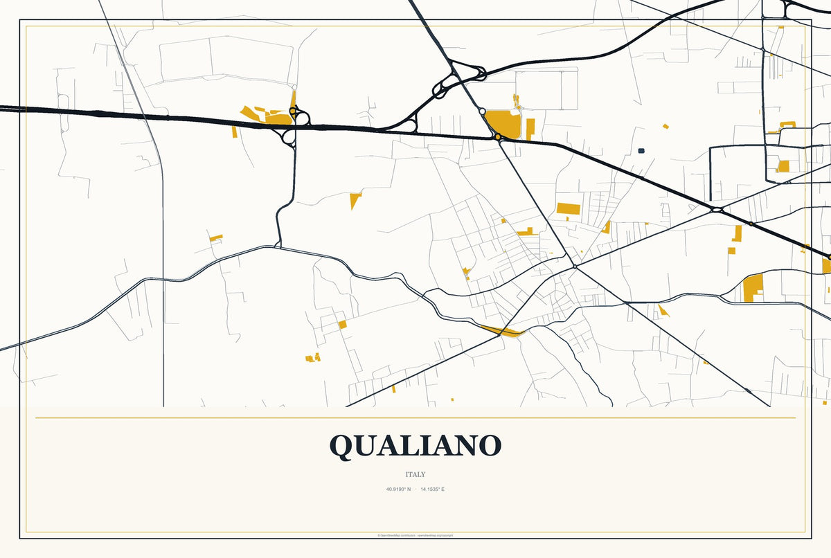 Qualiano, Italy City Map Aluminum Sign in Citrine Modern style