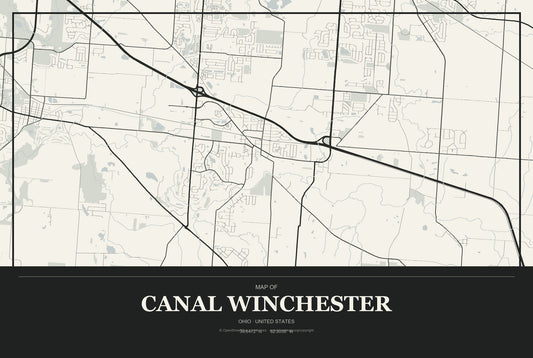 Canal Winchester, Ohio City Map Aluminum Sign in Museum Plaque style