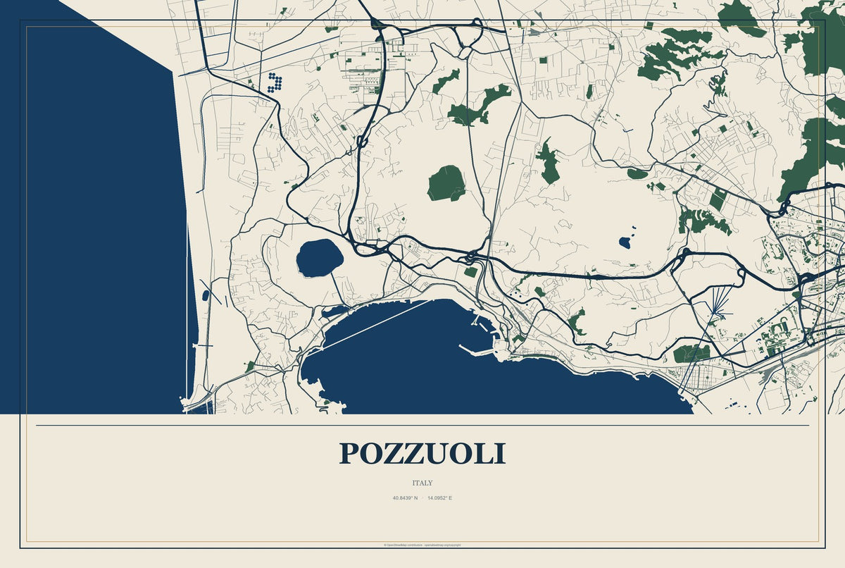 Pozzuoli, Italy City Map Aluminum Sign in Coastal Cutout style