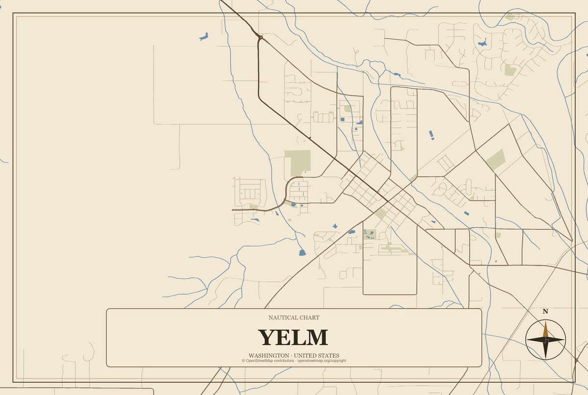 Yelm, Washington City Map Aluminum Sign in Heritage Nautical style