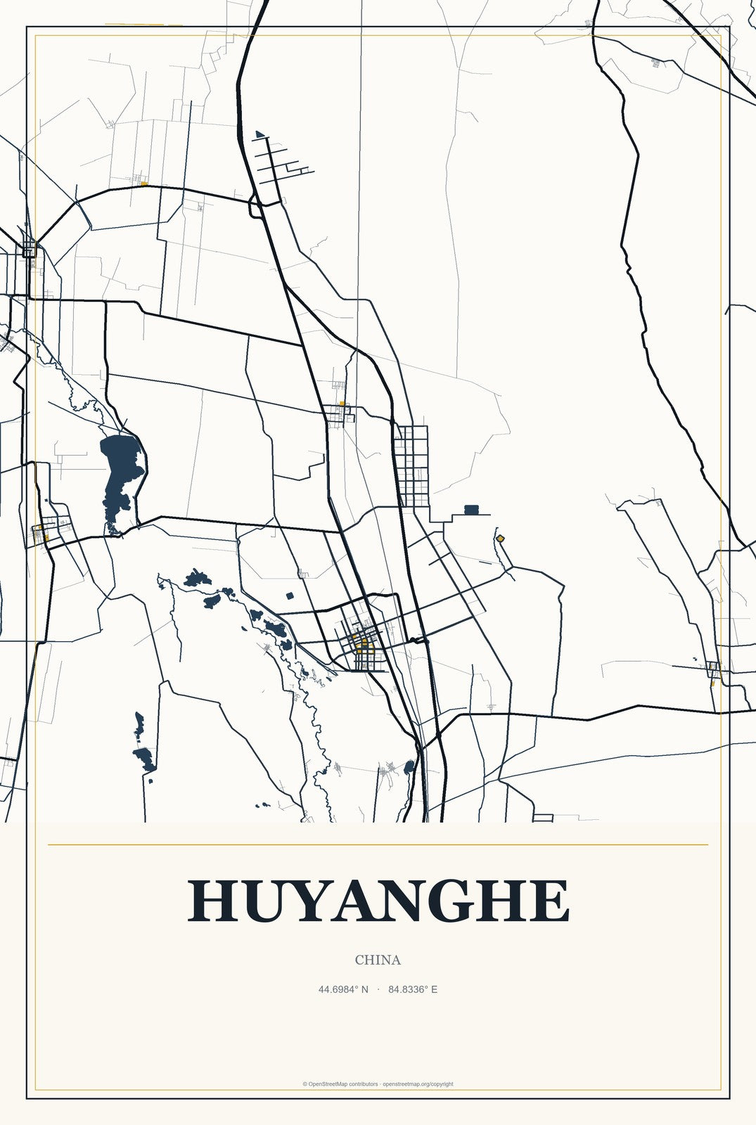 Huyanghe, China City Map Aluminum Sign in Citrine Modern style