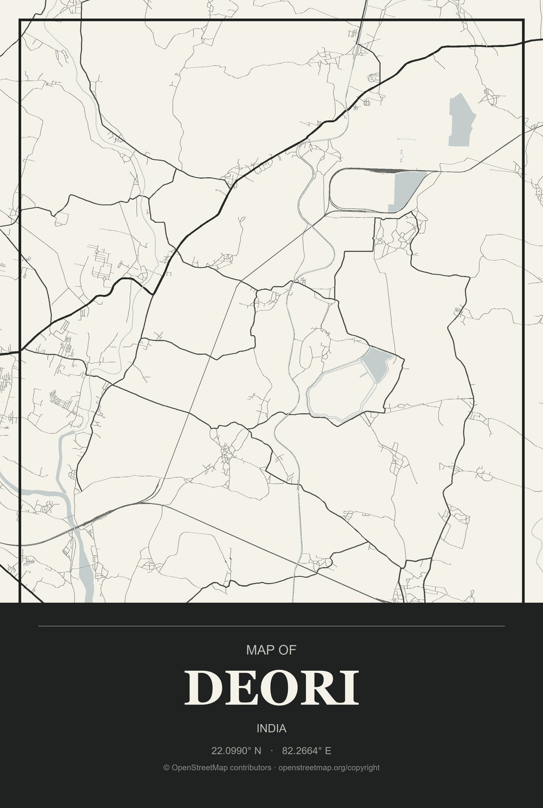 Deori, India City Map Aluminum Sign in Museum Plaque style