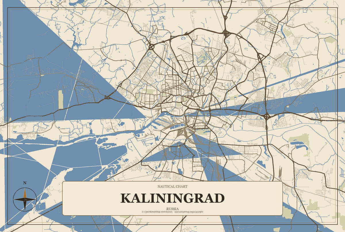 Kaliningrad, Russia City Map Aluminum Sign in Heritage Nautical style