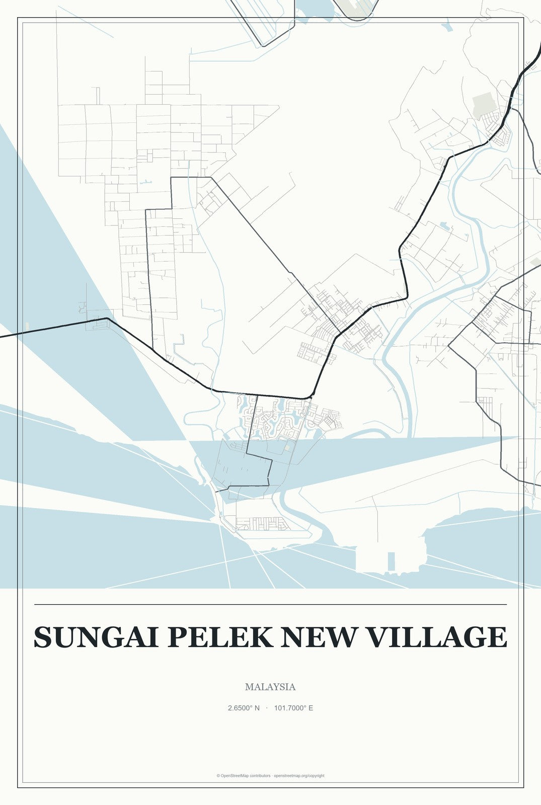 Sungai Pelek New Village, Malaysia City Map Aluminum Sign in Gallery Air style