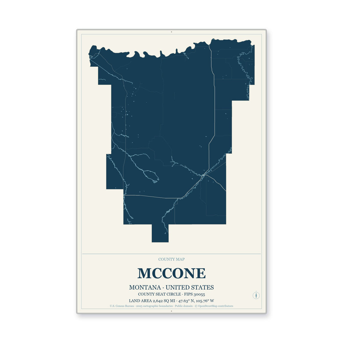 McCone County, Montana Map Aluminum Sign in Coastal Cutout style