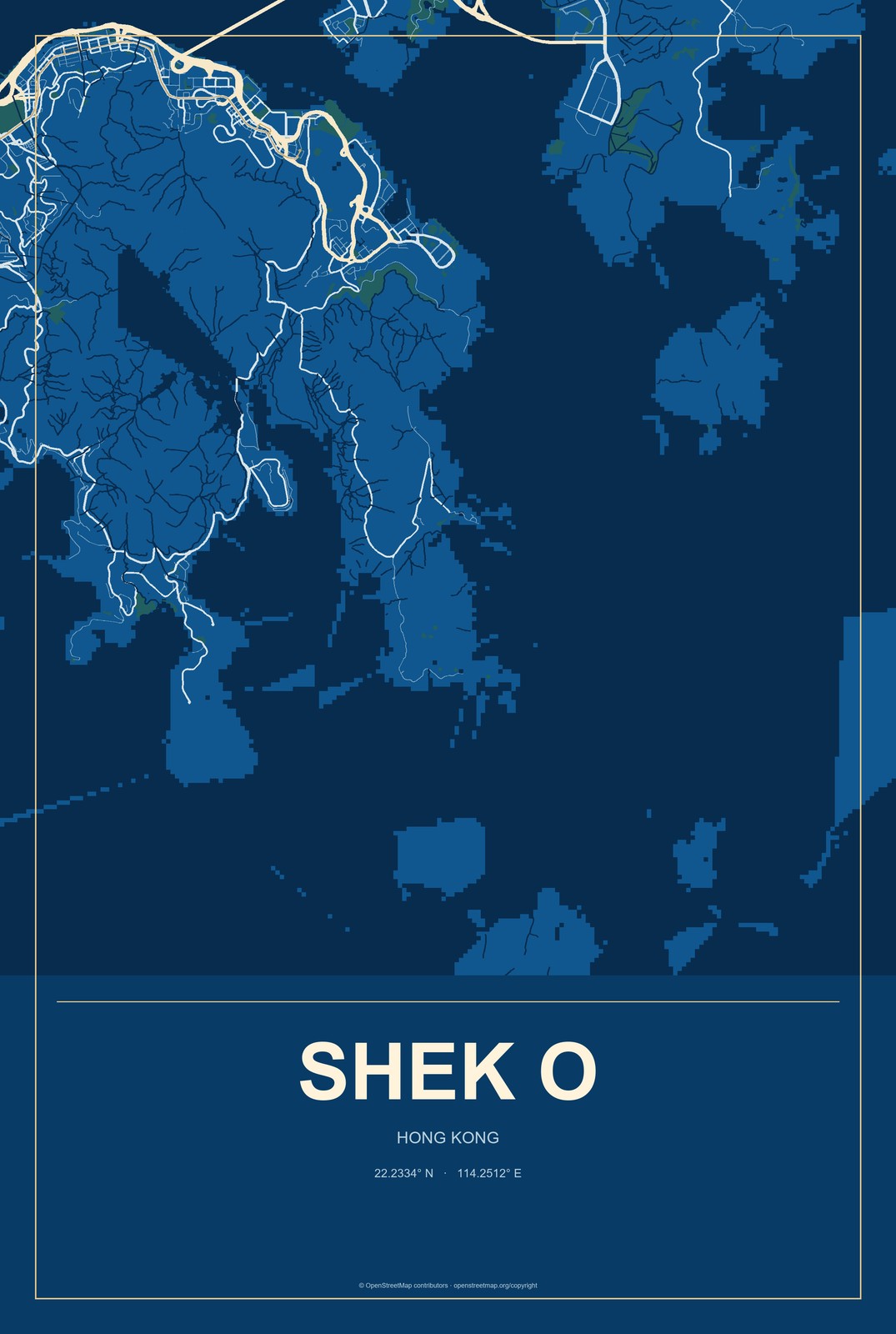 Shek O, Hong Kong City Map Aluminum Sign in Harbor Cobalt style