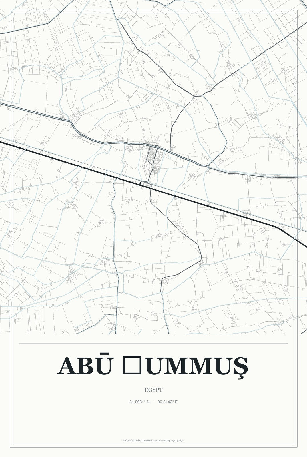 Abū Ḩummuş, Egypt City Map Aluminum Sign in Gallery Air style