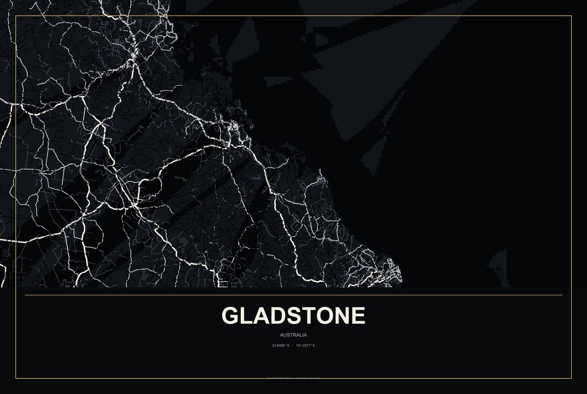 Gladstone, Australia City Map Aluminum Sign in Metropolitan Noir style