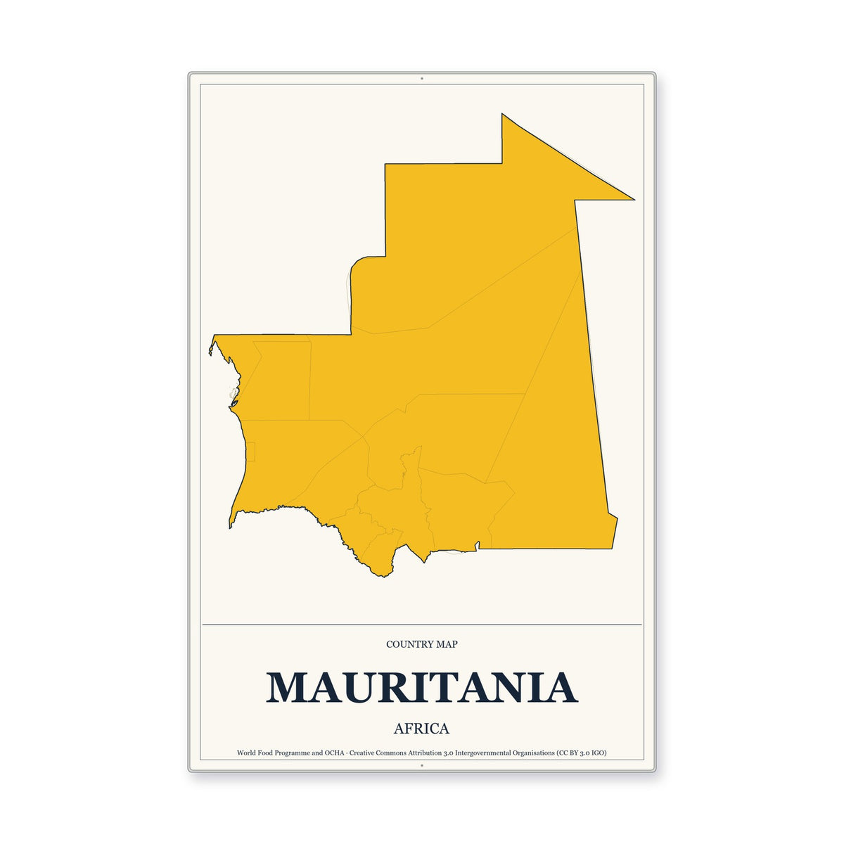Mauritania Country Map Aluminum Sign in Citrine Modern style