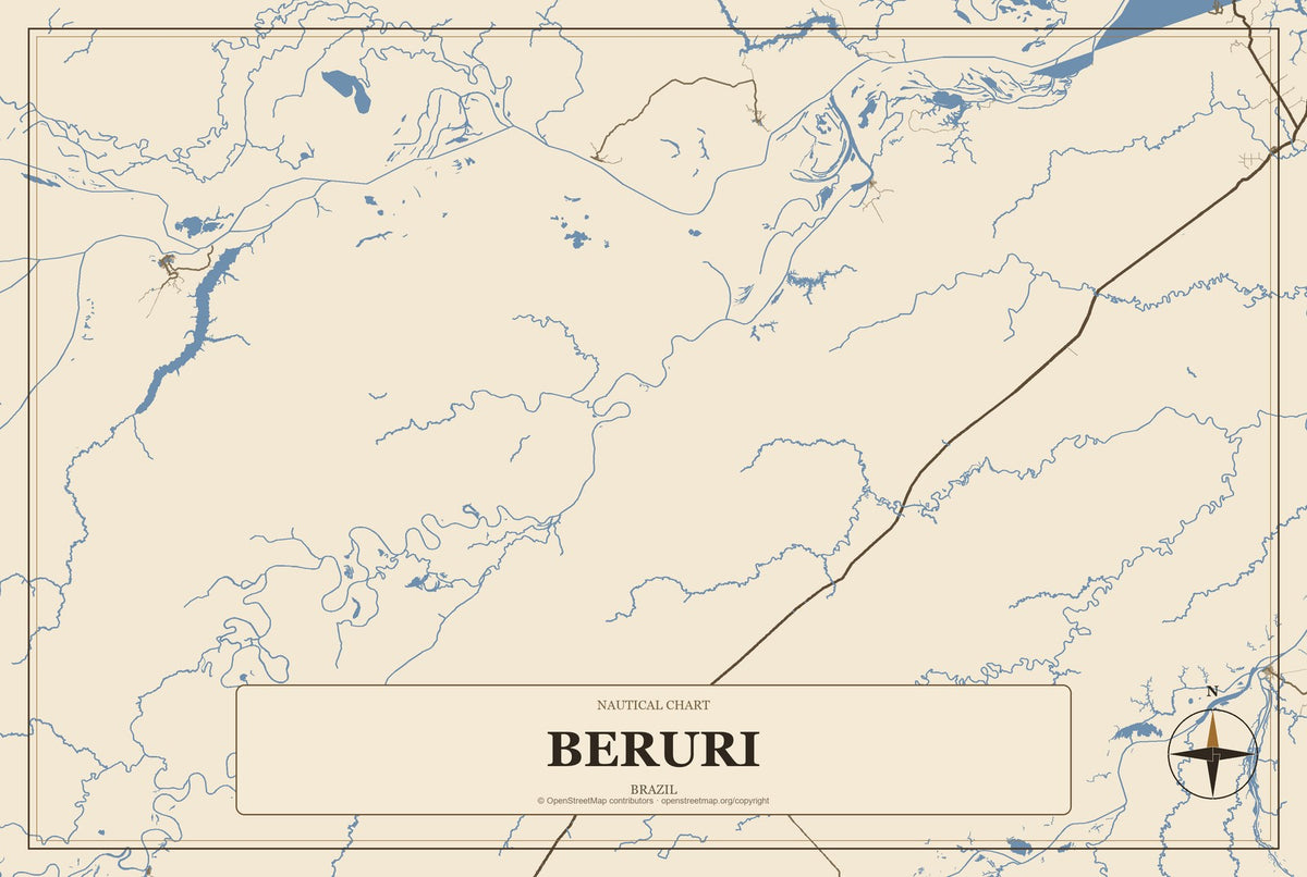 Beruri, Brazil City Map Aluminum Sign in Heritage Nautical style