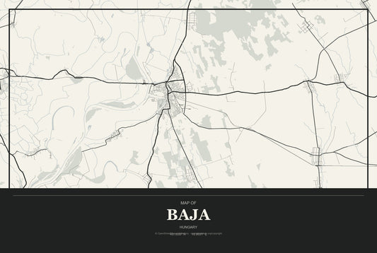 Baja, Hungary City Map Aluminum Sign in Museum Plaque style