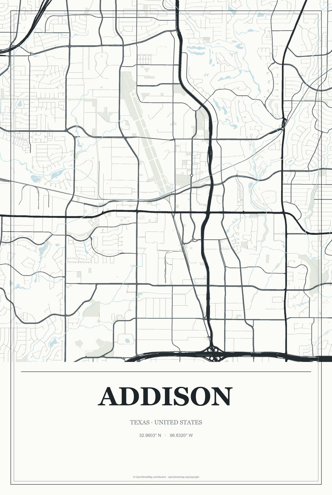 Addison, Texas City Map Aluminum Sign in Gallery Air style
