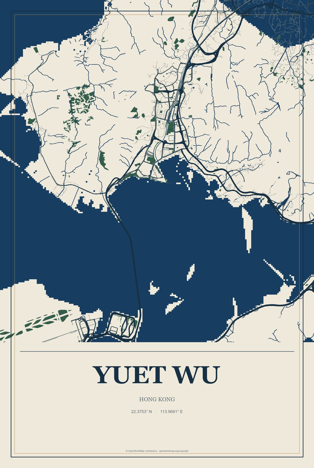 Yuet Wu, Hong Kong City Map Aluminum Sign in Coastal Cutout style