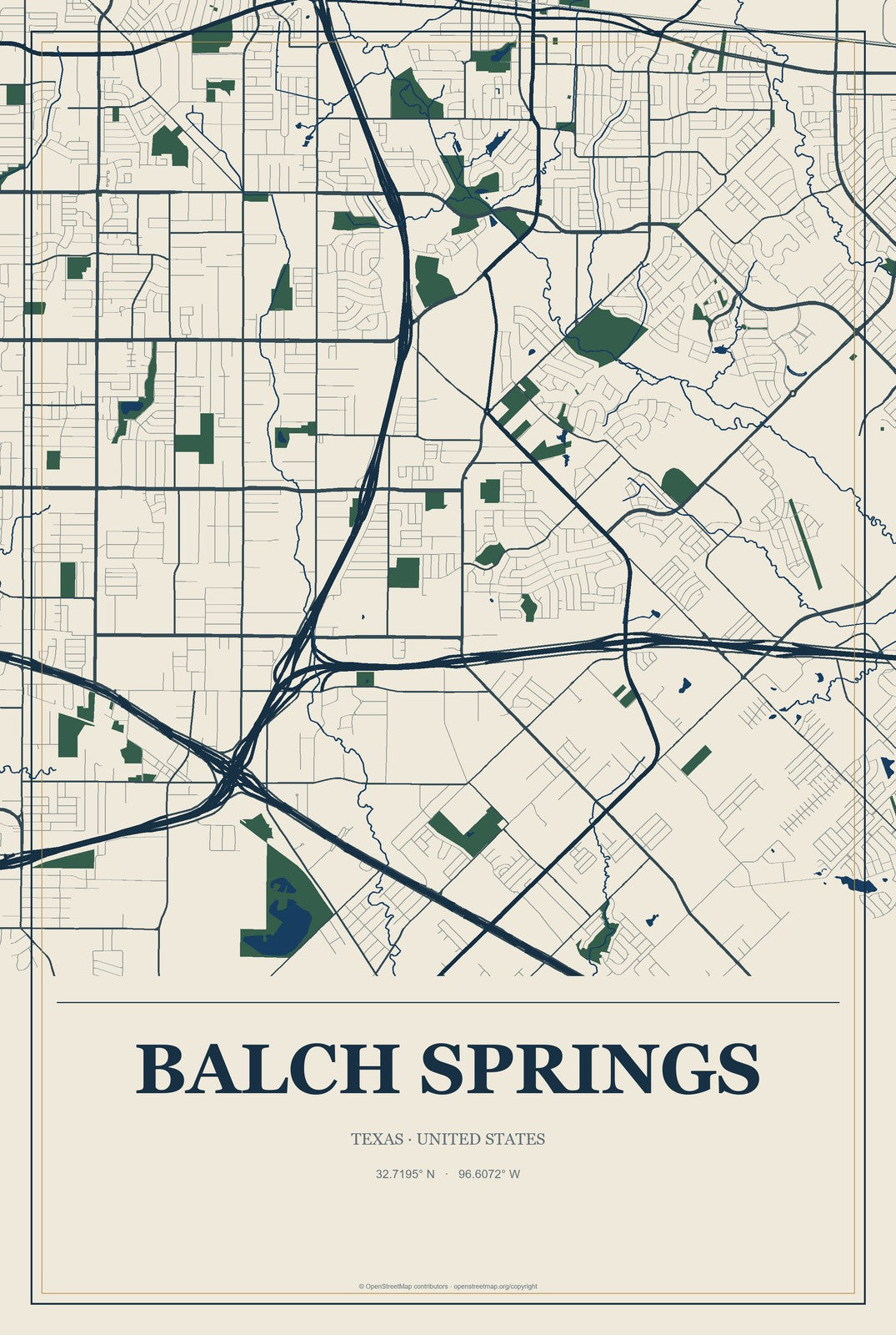 Balch Springs, Texas City Map Aluminum Sign in Coastal Cutout style