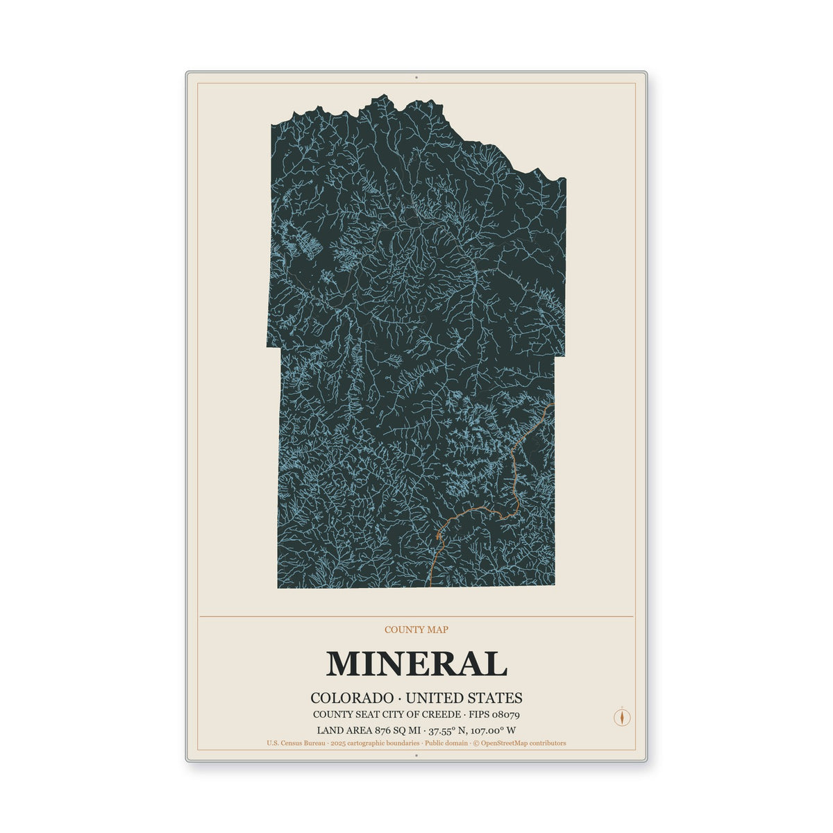 Mineral County, Colorado Map Aluminum Sign in Headline Atlas style