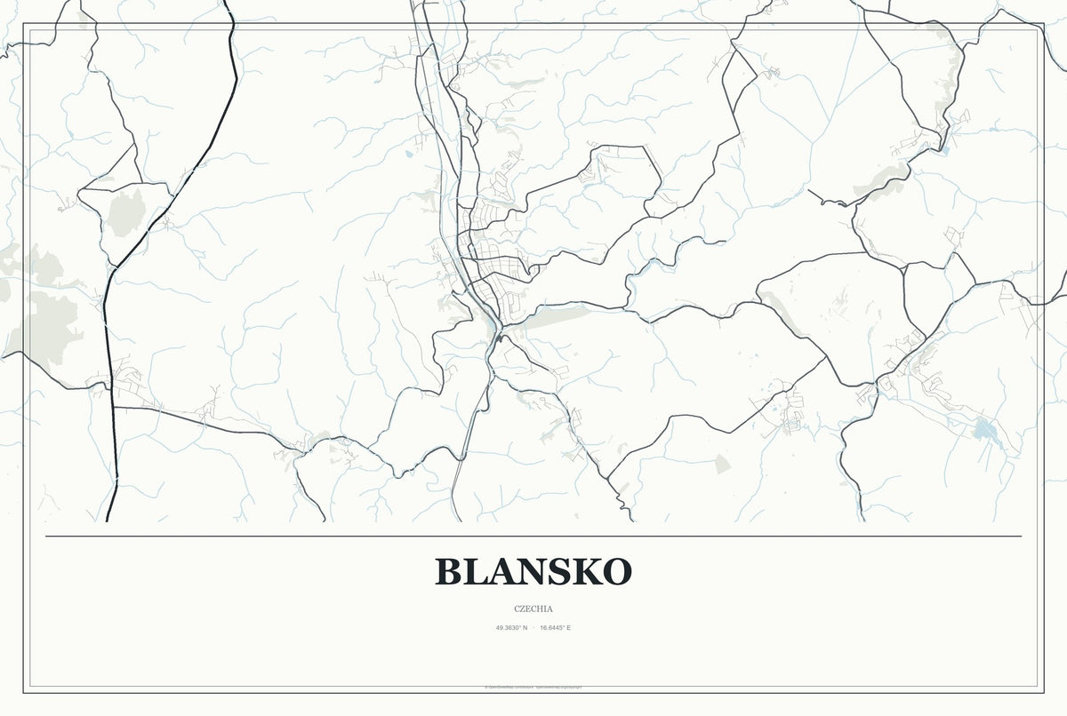 Blansko, Czechia City Map Aluminum Sign in Gallery Air style