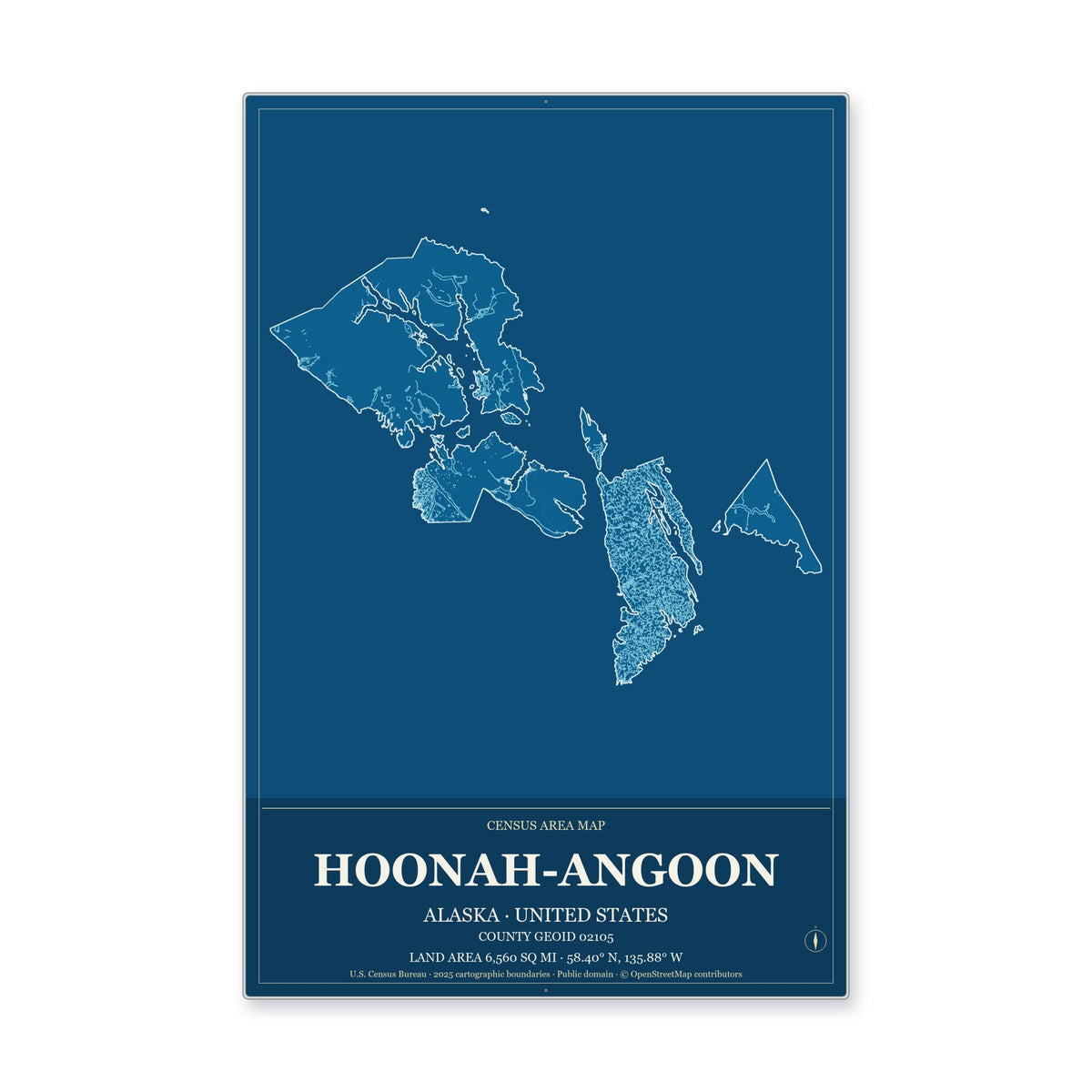 Hoonah-Angoon Census Area, Alaska Map Aluminum Sign in Harbor Cobalt style