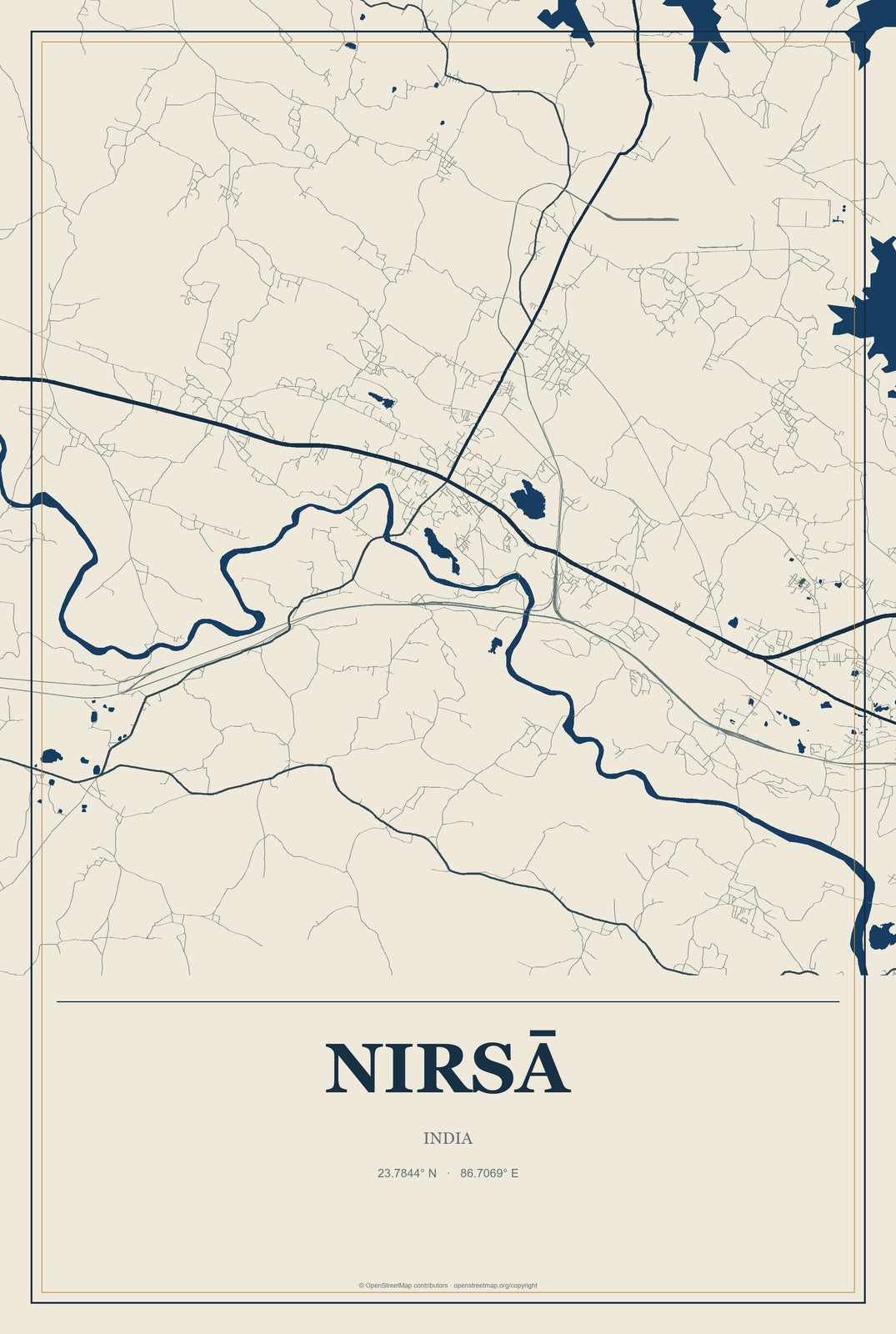 Nirsā, India City Map Aluminum Sign in Coastal Cutout style