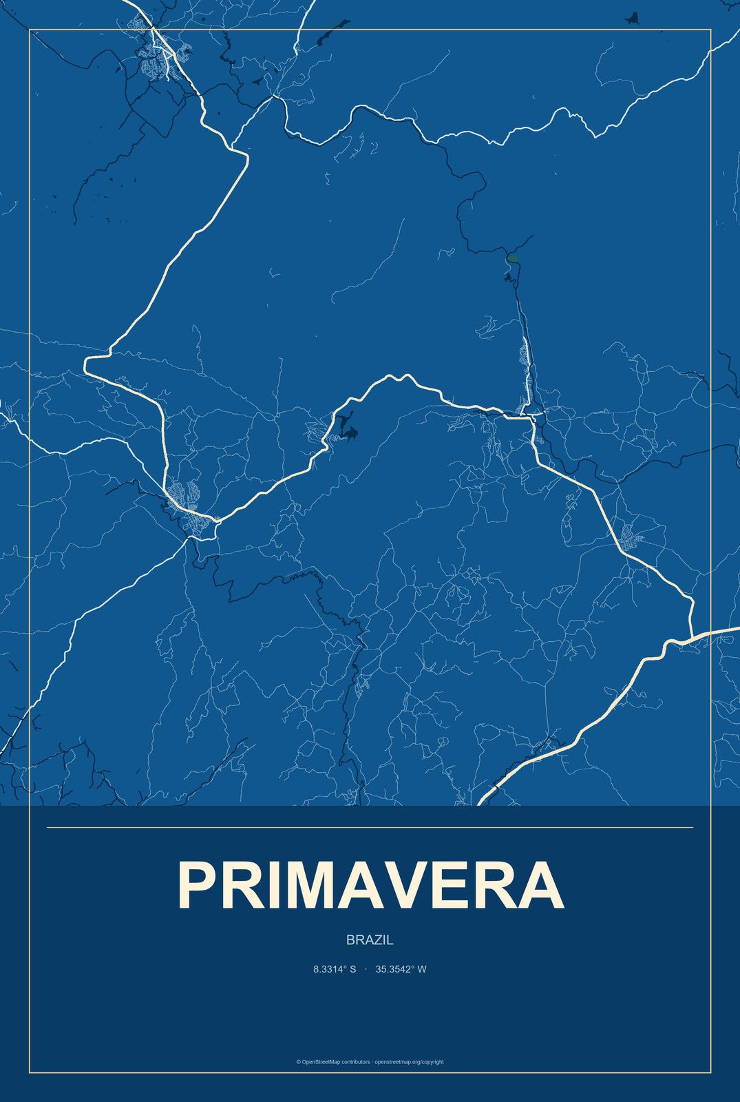 Primavera, Pará, Brazil City Map Aluminum Sign in Harbor Cobalt style