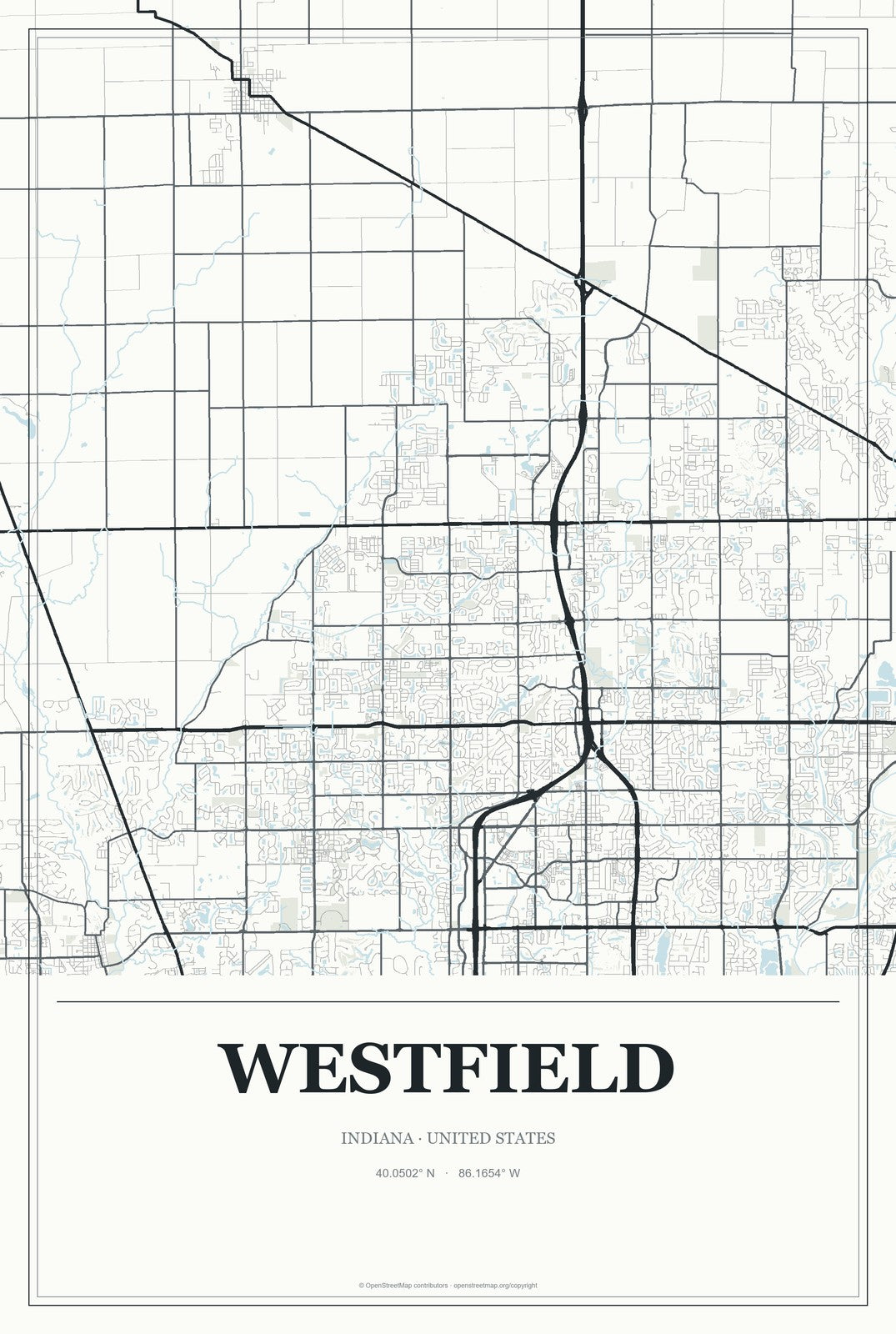 Westfield, Indiana City Map Aluminum Sign in Gallery Air style
