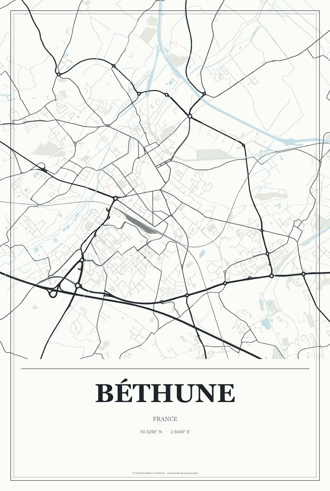 Béthune, France City Map Aluminum Sign in Gallery Air style