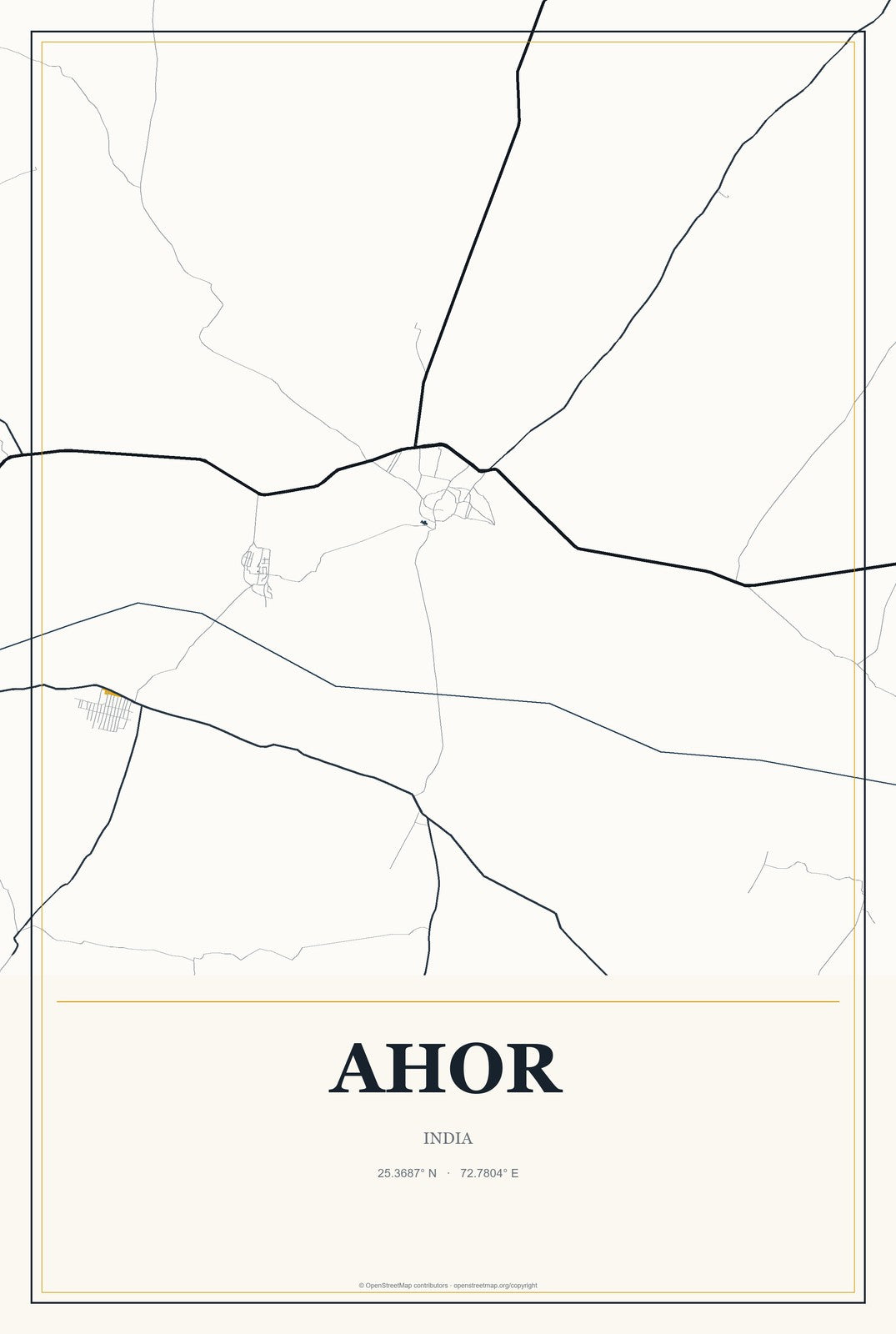 Ahor, India City Map Aluminum Sign in Citrine Modern style