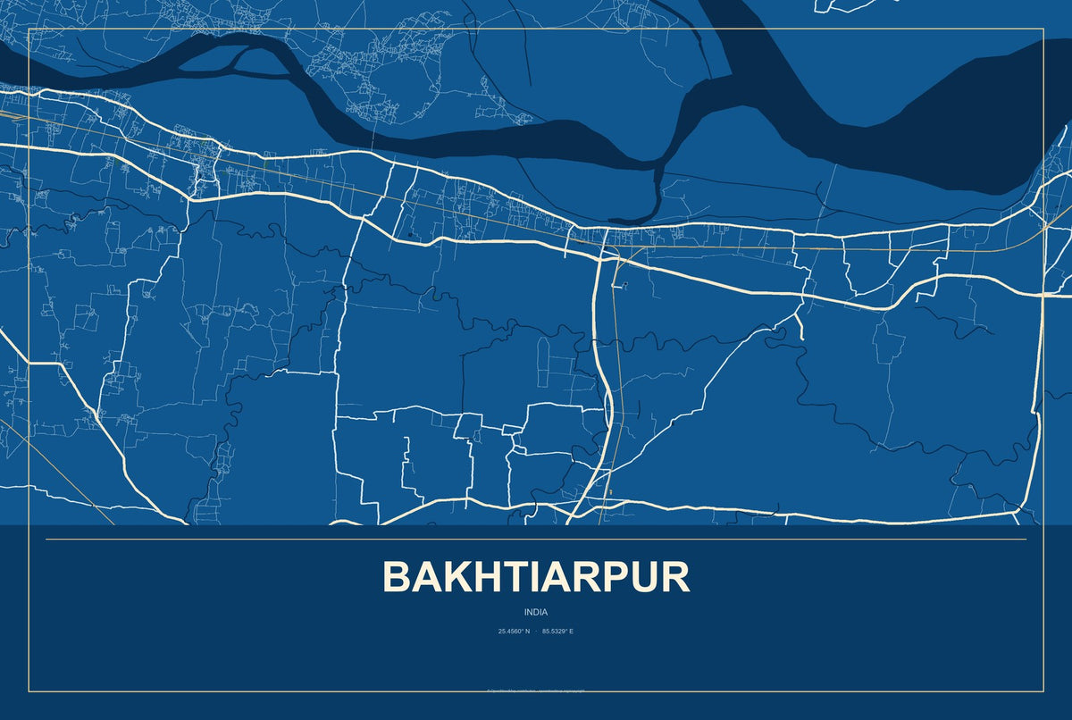 Bakhtiarpur, India City Map Aluminum Sign in Harbor Cobalt style