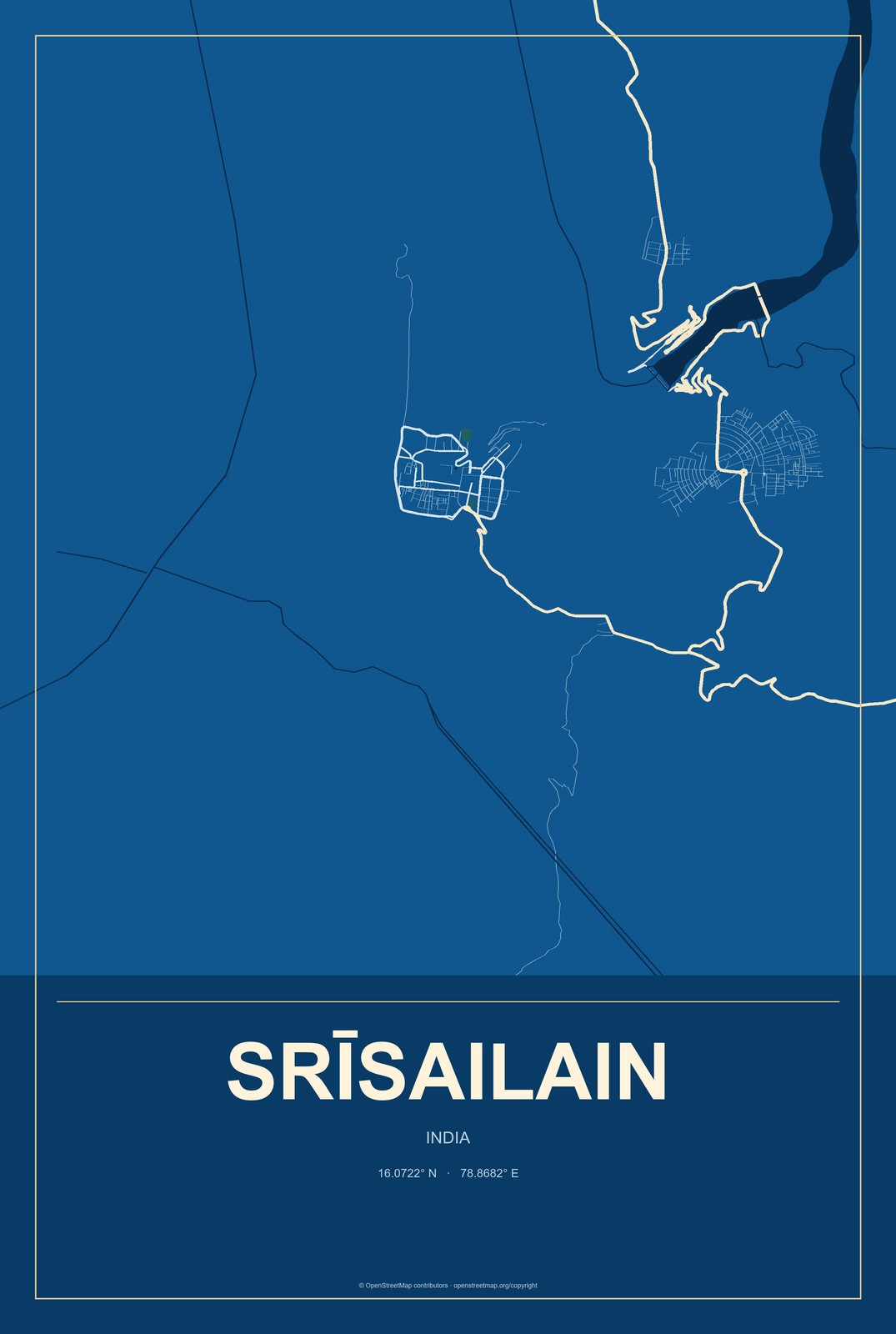 Srīsailain, India City Map Aluminum Sign in Harbor Cobalt style
