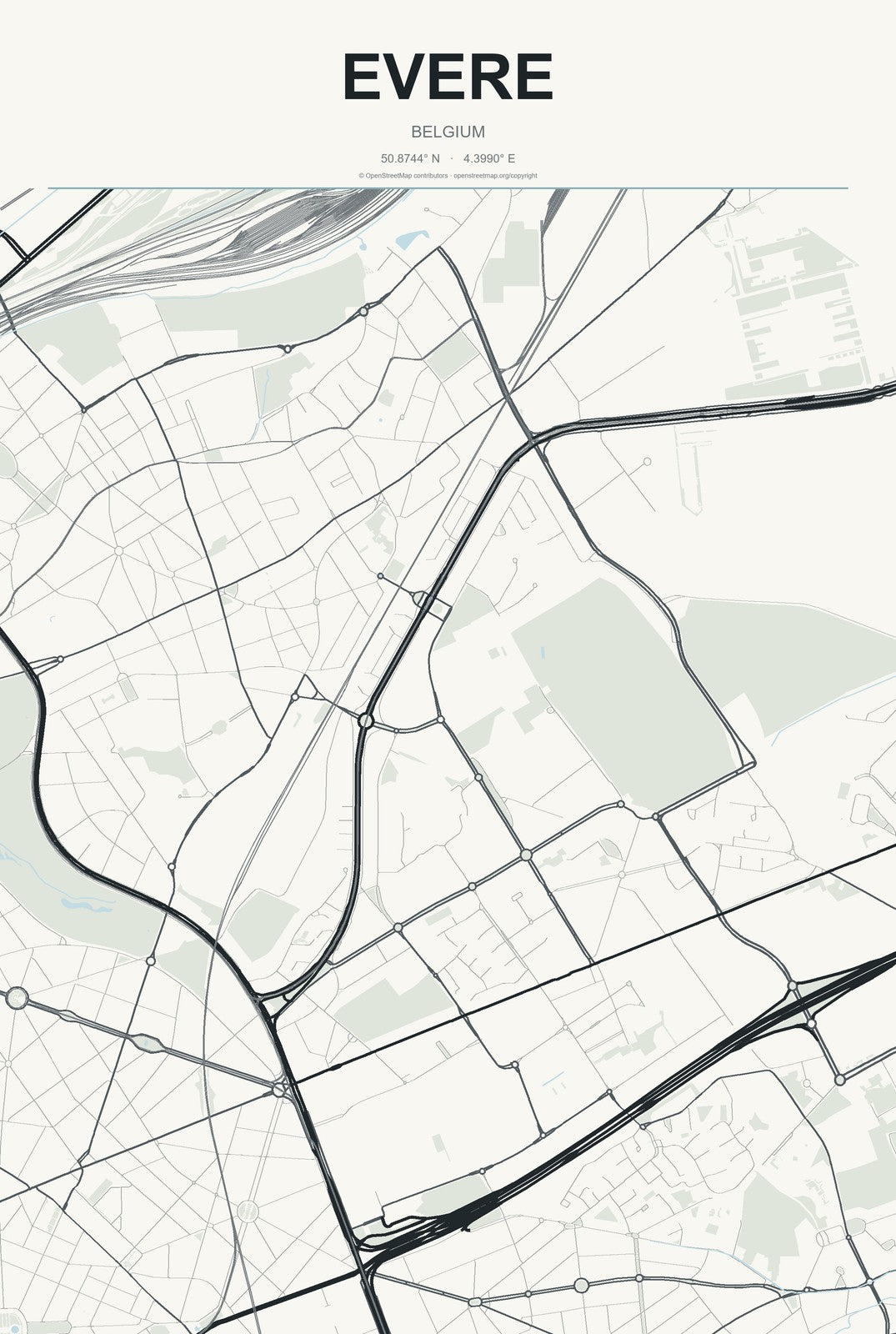 Evere, Belgium City Map Aluminum Sign in Headline Atlas style