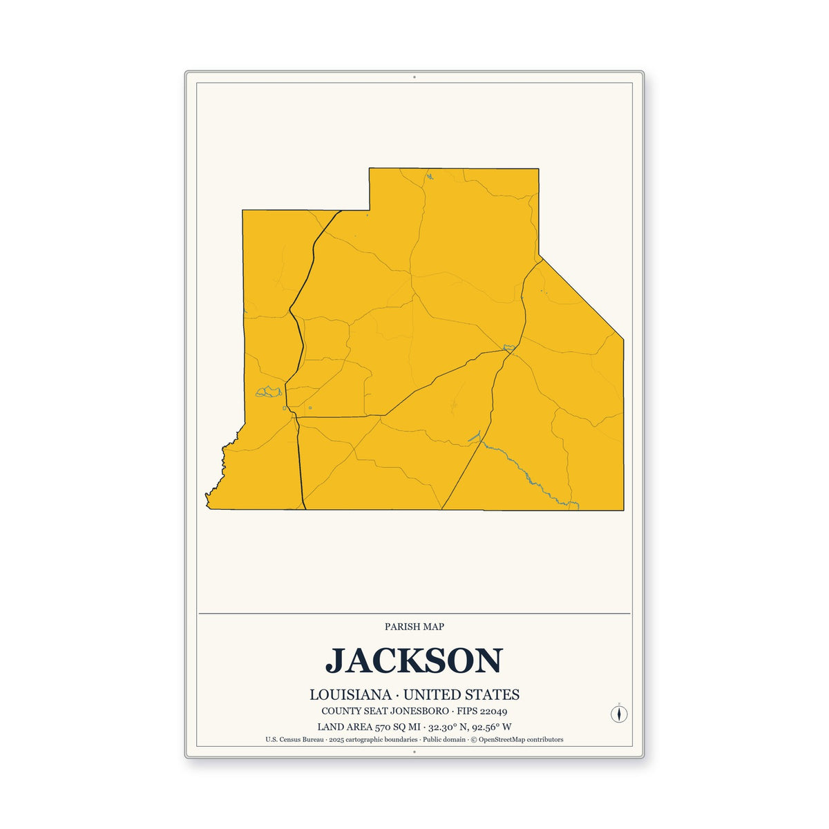 Jackson Parish, Louisiana Map Aluminum Sign in Citrine Modern style