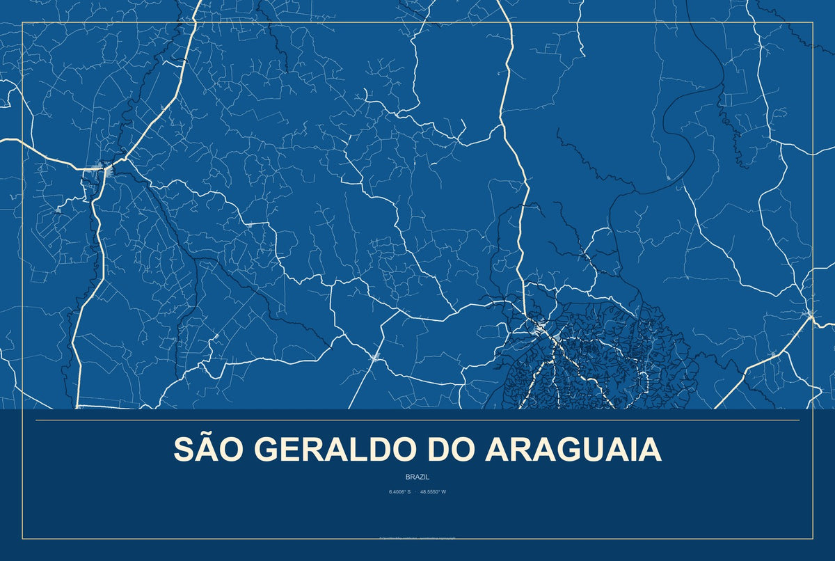 São Geraldo do Araguaia, Brazil City Map Aluminum Sign in Harbor Cobalt style