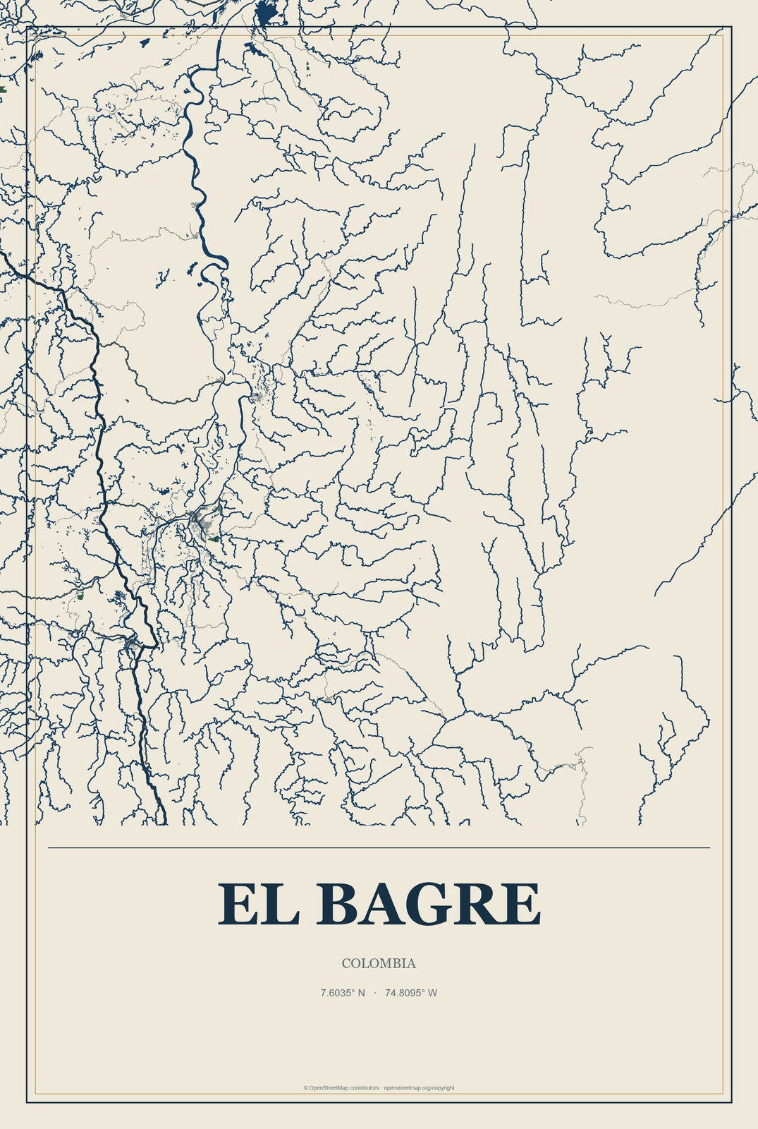 El Bagre, Colombia City Map Aluminum Sign in Coastal Cutout style