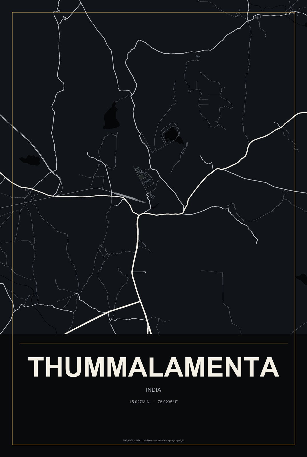 Thummalamenta, India City Map Aluminum Sign in Metropolitan Noir style