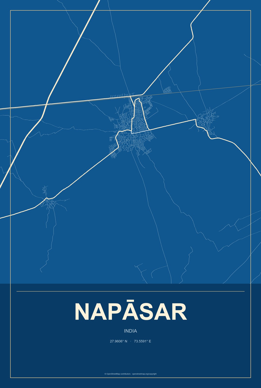 Napāsar, India City Map Aluminum Sign in Harbor Cobalt style
